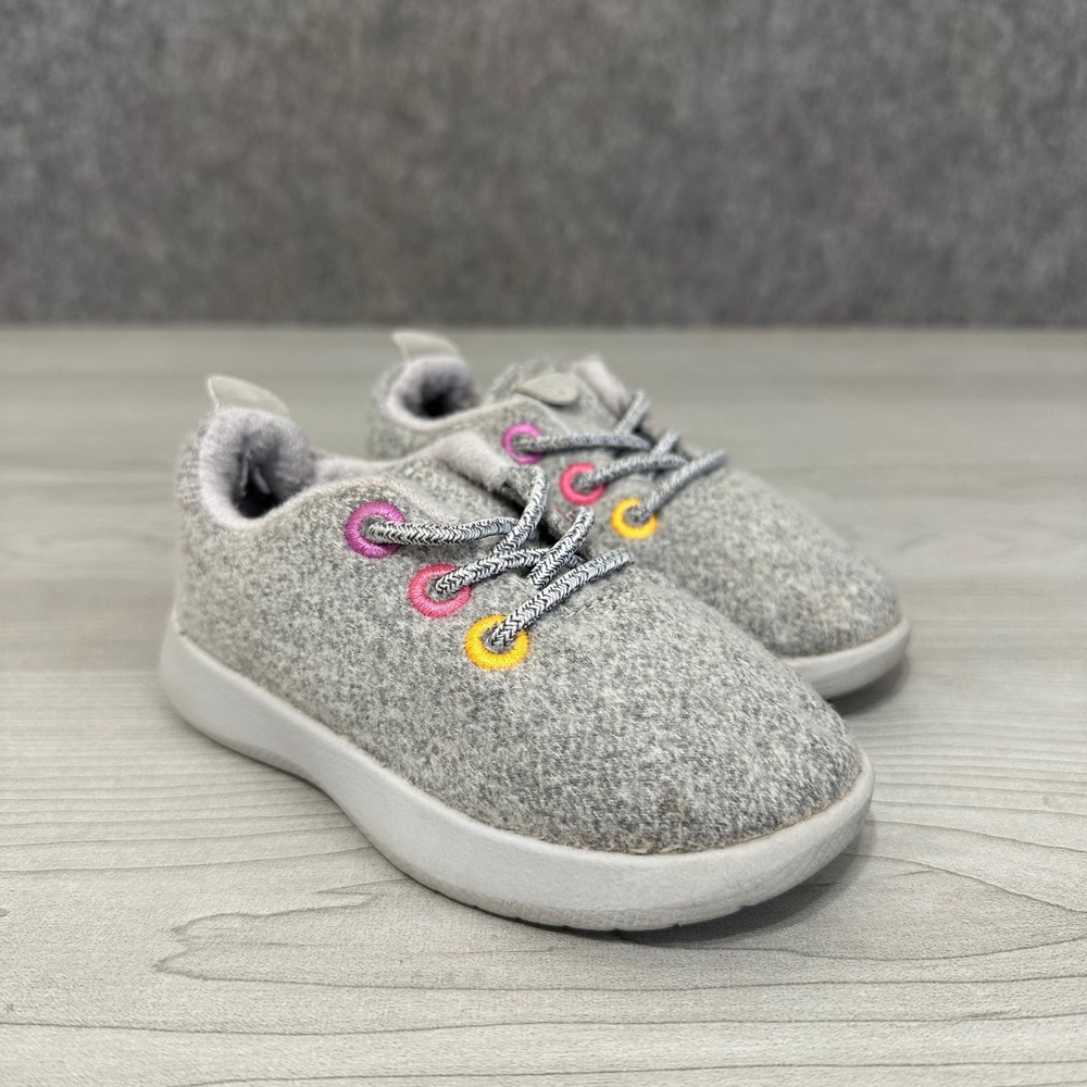Allbirds Smallbirds Wool Runner Kids Size T7 Grey Pink Yellow Sneakers Shoes